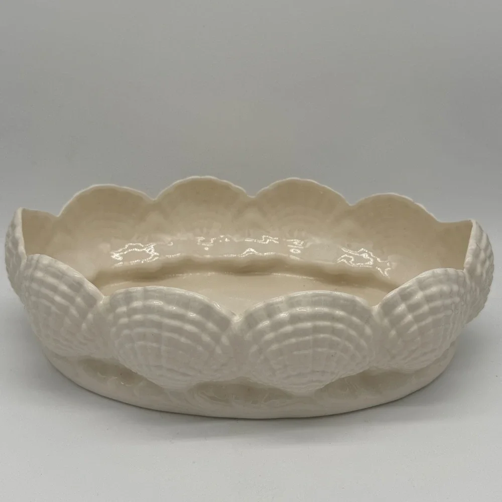 Vtg Atlantic Mold Clamshell Centerpiece Bowl Scalloped Coastal Chic Mermaidcore